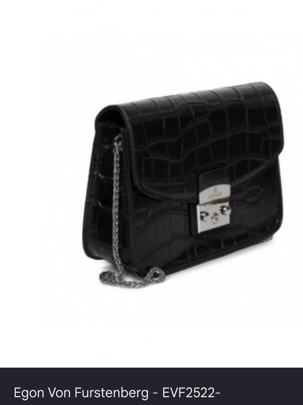 Diane Von Furstenberg Black Croc-Embossed Chain Crossbody Bag